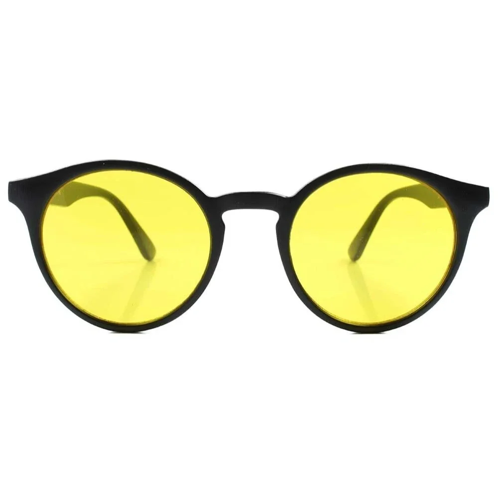 Classic Retro Old Fashioned Hip Mens Womens Black Yellow Lens Round Sunglasses